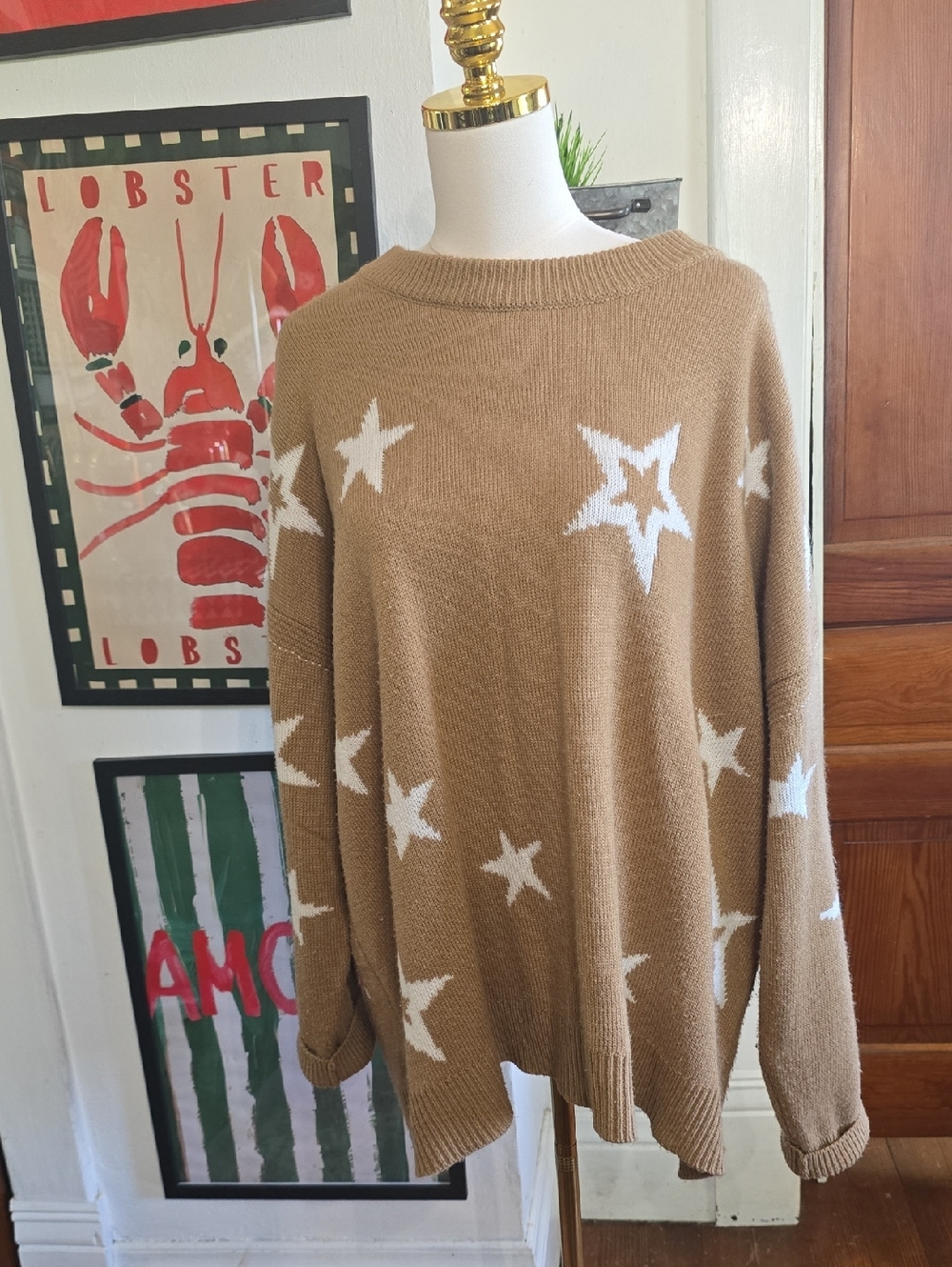 Lane Bryant Tan Star Crewneck Sweater 26 28